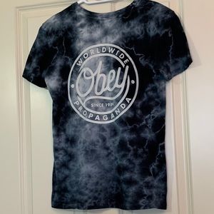 OBEY Midnight Blue Marbled Logo Tee Shirt